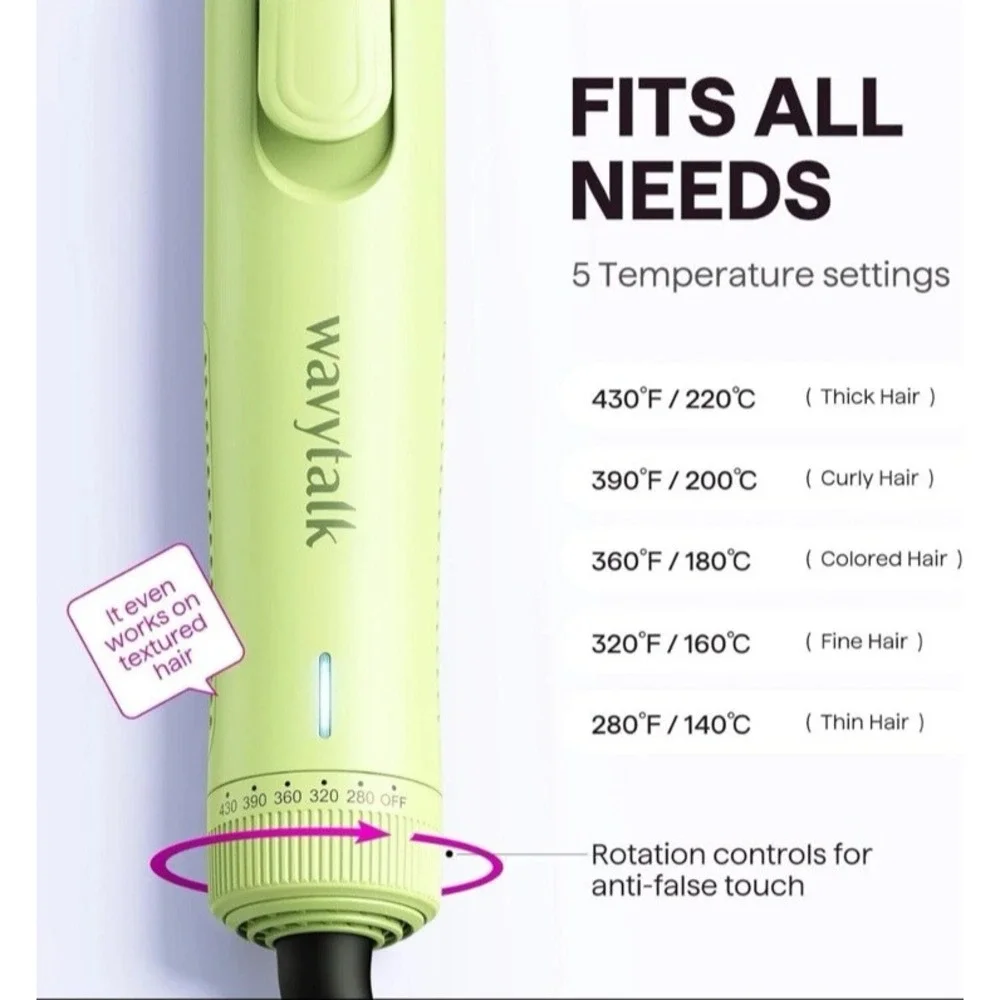Wavytalk 1 Inch Curling Iron, Airflow Styler with 360° Cooling Air to Lock Green